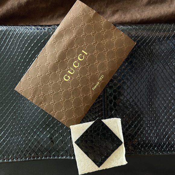 Vintage Gucci Python Soft Python Stirrup Clutch Purse Navy - Picture 3 of 10